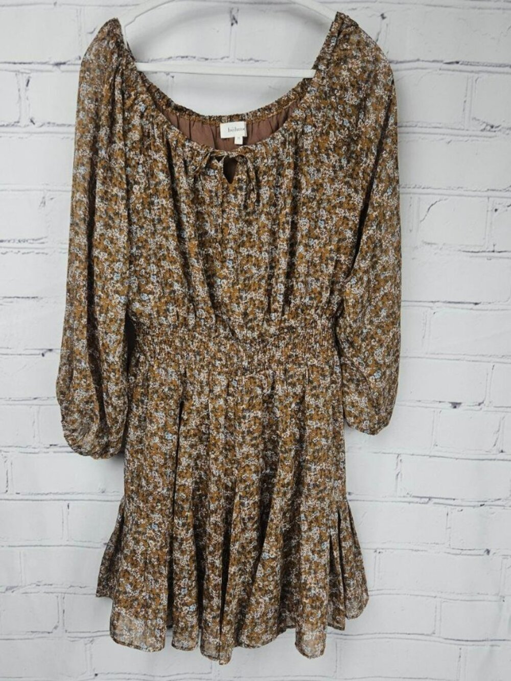Böhme Floral Smocked Waist Mini Dress Womens M Cottagecore Prairie Boho Fall
